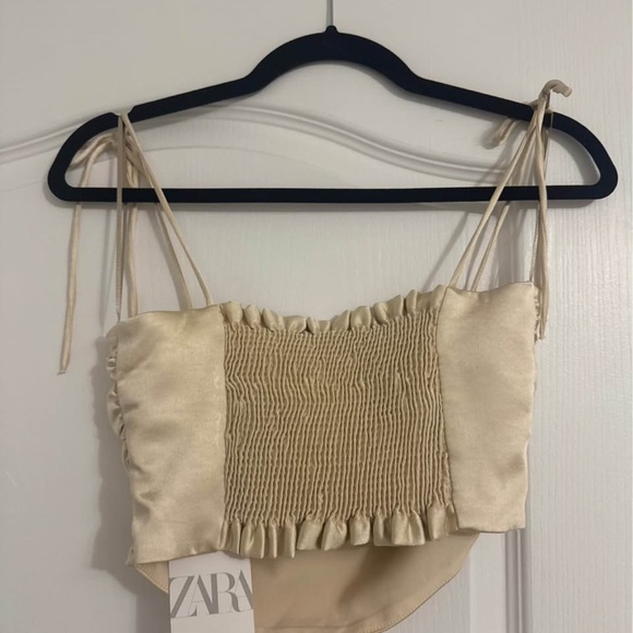 Zara Cream Satin Tie-Strap Cropped Top - Picture 4 of 6